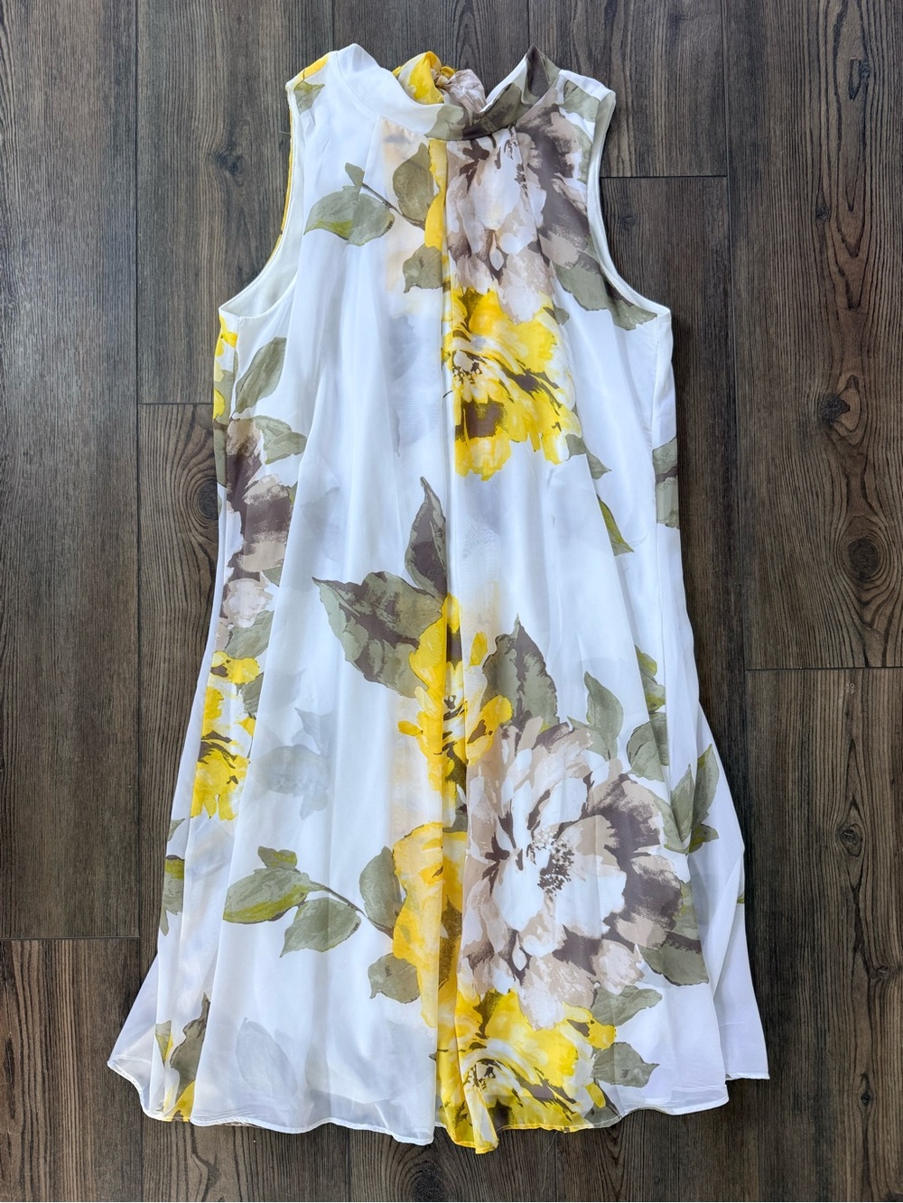 Robbie Bee White Sleeveless Midi Dress with Yellow & Olive Floral Print